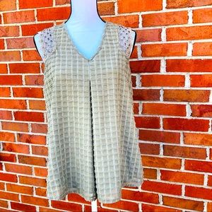 Knox Rose Crochet Studded Cap Sleeve Olive Green Top Womens Small Layering